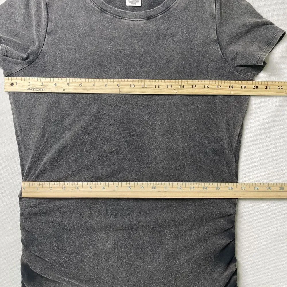 PINK Ruched T-Shirt Dress Short Sleeve Gray Knit Women XL-(dmp)